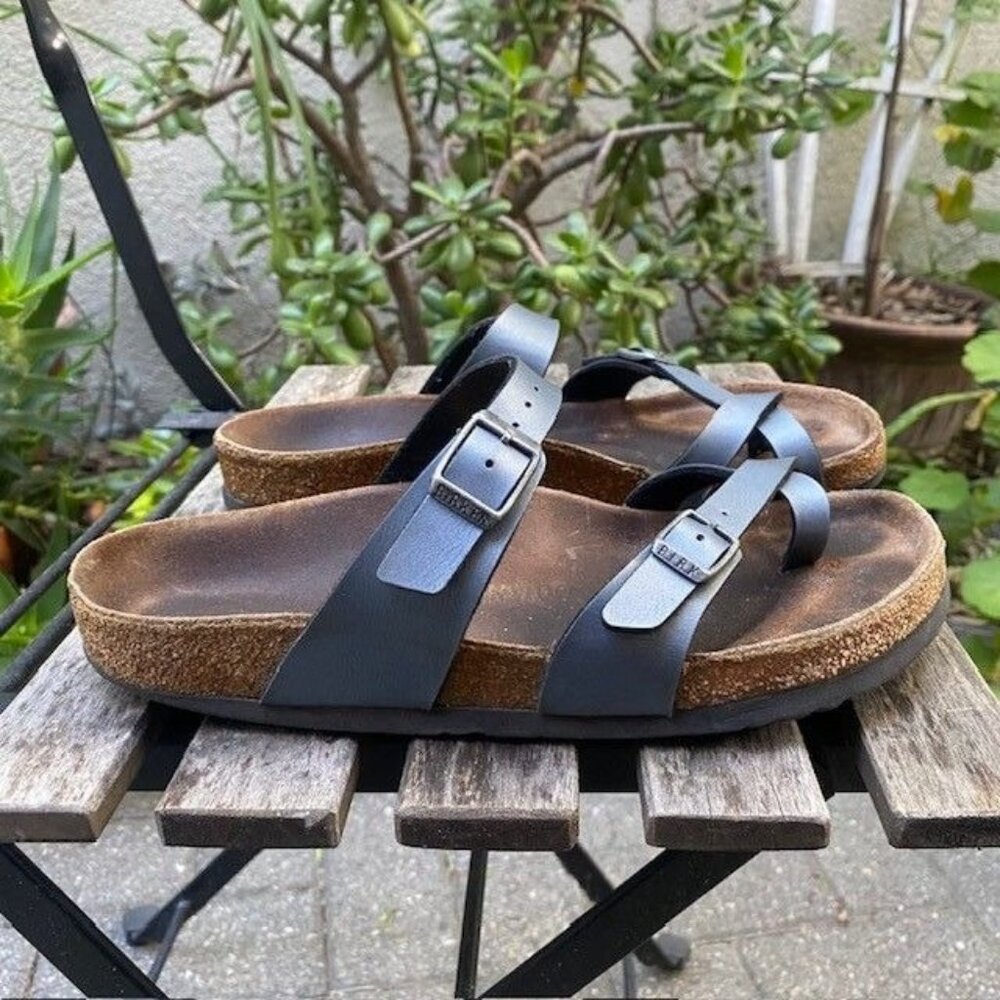 Birkenstock Mayari Sandals Women's Size 7 Metallic Gray Birkibuc Cork Footbed